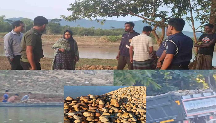 লোভাছড়ায বারকি নৌকা দিয়ে পাথর উত্তোলন, প্রশাসনের অভিযান জোরদার