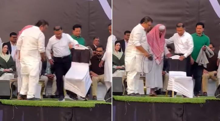 হুজুরকে চেয়ার এগিয়ে দিলেন তারেক রহমান